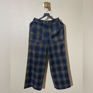 Chloe Stora Plaid Wide-Leg Pants in Blue and Tan